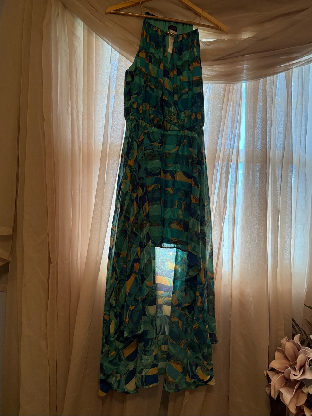 mark. Teal and Yellow Abstract Print Sleeveless dress